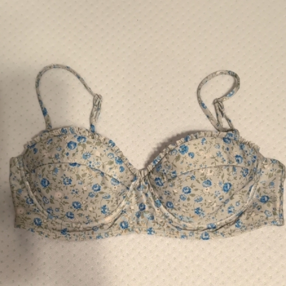 Reformation Floral Blue and Cream Bikini Top
